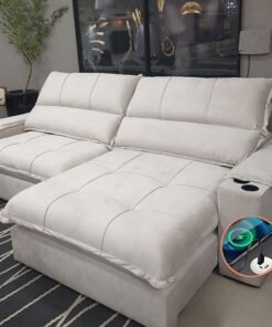 Sofá Retrátil e Reclinável Zeus/Afrodite 2,90m Bege - Entrada USB e Porta Copos