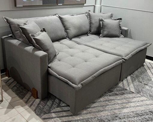 Sofá Cama e Retrátil e Reclinável Zoe 1.80m Linho Cinza – Sem Caixa