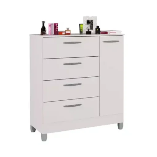 Cômoda com 1 Porta 4 Gavetas Branco Larg. 0.86m Poquema - Imagem 2
