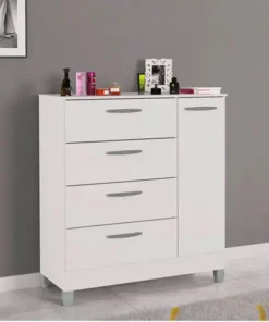 Cômoda com 1 Porta 4 Gavetas Branco Larg. 0.86m Poquema
