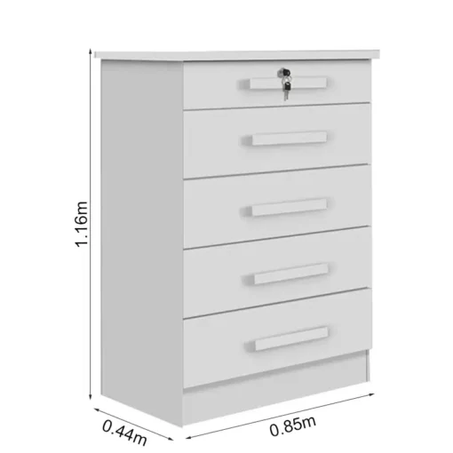 Cômoda Ipanema Branco 5 Gavetas Larg. 0.85m - D Doro - Imagem 2