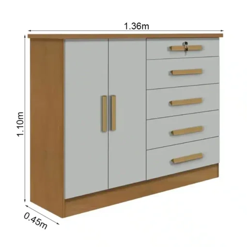 Cômoda New Athos Cinamomo/Off 5 Gavetas e Sapateira Larg. 1.36m - D Doro - Imagem 2