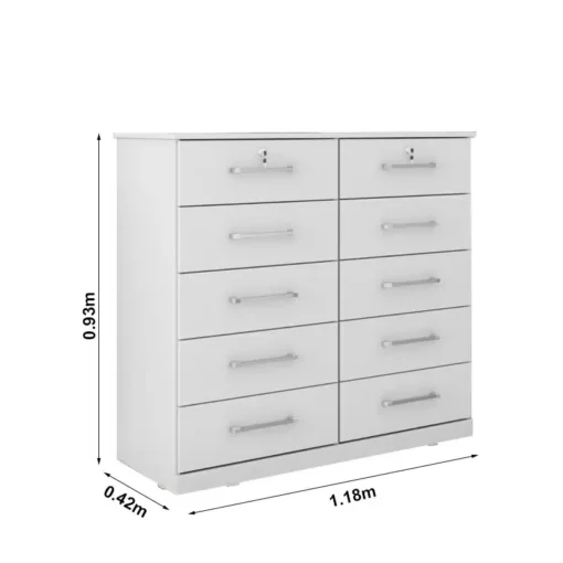 Cômoda Vane 006 Branco 10 Gavetas Larg. 1.18m JL Móveis - Imagem 2
