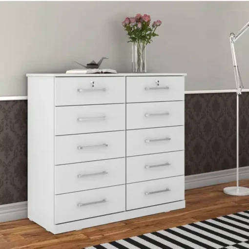 Cômoda Vane 006 Branco 10 Gavetas Larg. 1.18m JL Móveis