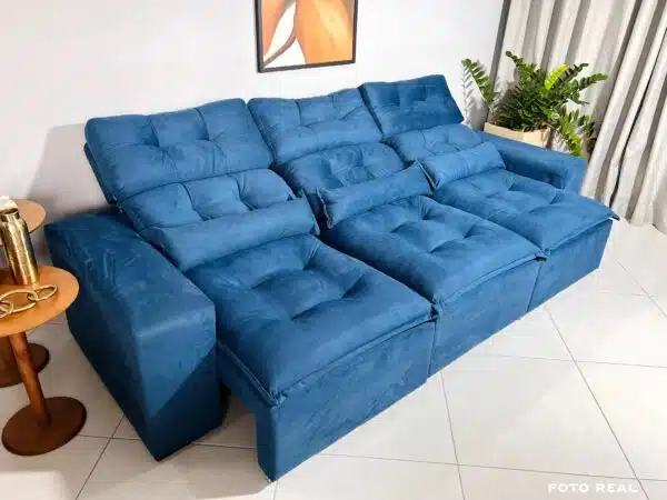 Sofá Retrátil e Reclinável Toronto 2.75m Azul – Sem Caixa