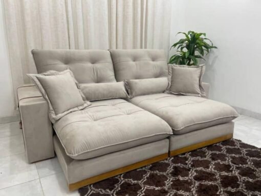 Sofá Retrátil Reclinável Toronto Premium 2.50m Veludo Capuccino – Molas Ensacadas