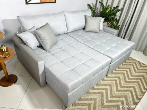 Sofá Retrátil Reclinável e Sofá Cama Rio 2.20m Linho Cinza – Sem Caixa - Imagem 5
