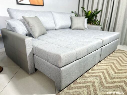 Sofá Retrátil Reclinável e Sofá Cama Rio 2.20m Linho Cinza – Sem Caixa - Imagem 6