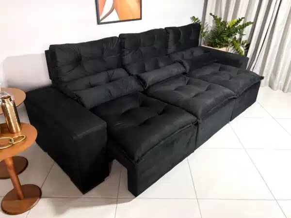 Sofá Retrátil e Reclinável Toronto 2.75m Preto – Sem Caixa - Image 2