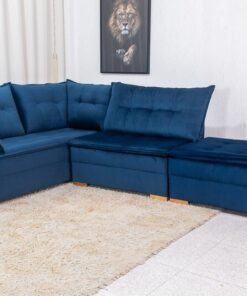 Sofá de Canto Vênus Veludo 3 em 1 Azul