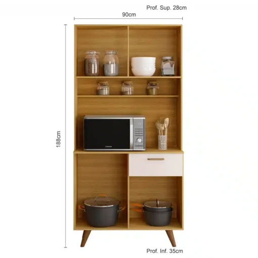 Kit Cozinha Izis Ripado 3D 4 Portas 1 Gaveta Larg. 0.90m Freijó/Off Poliman - Imagem 2