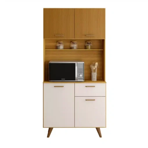 Kit Cozinha Izis Ripado 3D 4 Portas 1 Gaveta Larg. 0.90m Freijó/Off Poliman - Imagem 3