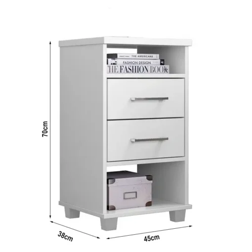 Mesa de Cabeceira Valente Branco 2 Gavetas Larg. 0.45m - Rud Rack - Imagem 2