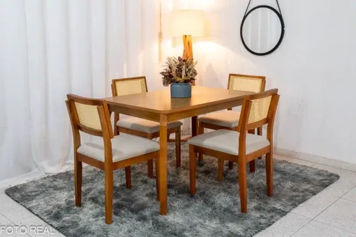Mesa de Jantar Alegra Tampo 120×80 Cinamomo 4 Cad. Jade Linho Bege 29011 JCM Madeira Maciça - Imagem 3