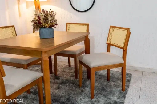Mesa de Jantar Alegra Tampo 120×80 Cinamomo 4 Cad. Jade Linho Bege 29011 JCM Madeira Maciça - Imagem 4