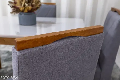 Mesa de Jantar Alegra Tampo Vidro Off 120×80 4 Cadeiras Diamante Linho Cinza JCM Madeira Maciça - Imagem 5