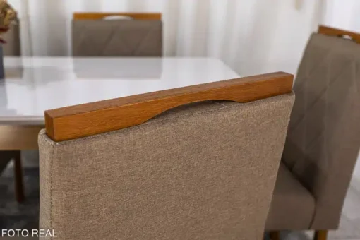 Mesa de Jantar Alegra Tampo Vidro Off 160×80 6 Cadeiras Diamante Linho Capuccino JCM Madeira Maciça - Imagem 5