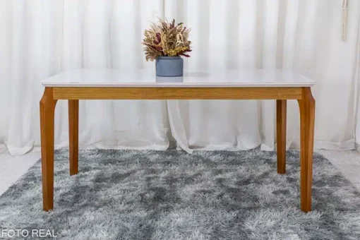 Mesa de Jantar Alegra Tampo Vidro Off 160×80 6 Cadeiras Diamante Linho Capuccino JCM Madeira Maciça - Imagem 6