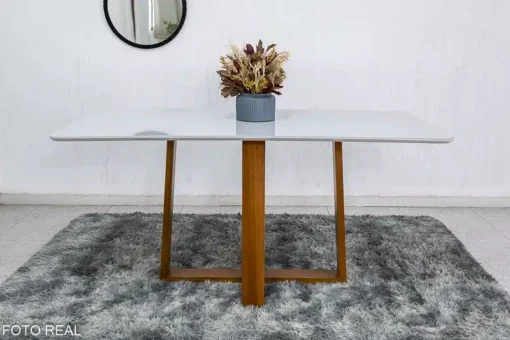 Mesa de Jantar Pedro Mel Vidro Off 160×80 6 Cadeiras Lisboa Veludo Bege 512 Madeira Maciça Art Assento - Imagem 6