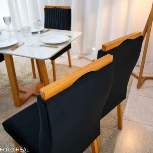 Mesa Pedro Mel Vidro OFF 120×80 4 Cadeiras Genova Veludo Preto Madeira Maciça Art Assento - Imagem 5