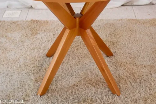 Mesa de Jantar Simpatia Tampo Redondo 108×108 Cinamomo 4 Cad. Lisboa Veludo Bege Madeira Maciça - Imagem 7