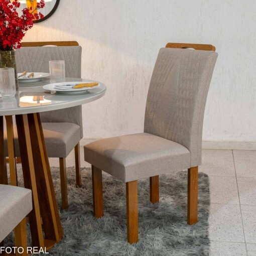 Mesa Jantar Berlim Tampo Vidro Off Redondo 100×100 4 Cadeiras Linho Bege Cel Móveis - Imagem 2