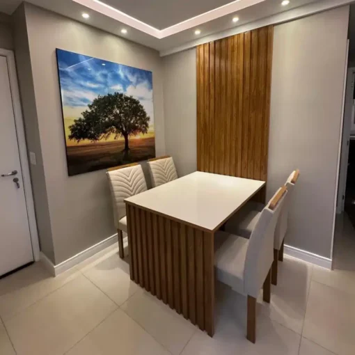 Mesa Jantar Cancun 120×90 4 Cadeiras Linho Bege Cel Móveis