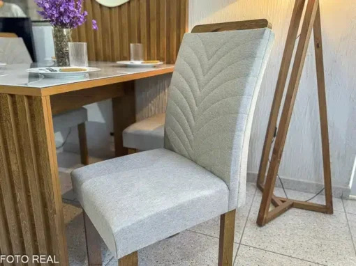 Mesa Jantar Cancun 120×90 4 Cadeiras Linho Bege Cel Móveis - Imagem 4