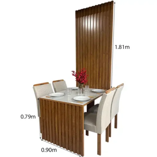 Mesa Jantar Cancun 120×90 4 Cadeiras Linho Bege Cel Móveis - Imagem 2