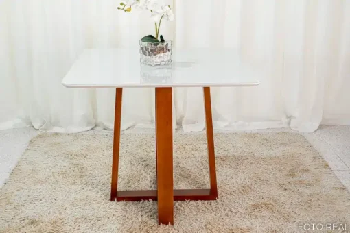 Mesa de Jantar Pedro Mel Vidro Off 90×90 4 Cadeiras Lisboa Veludo Cinza Madeira Maciça Art Assento - Imagem 5