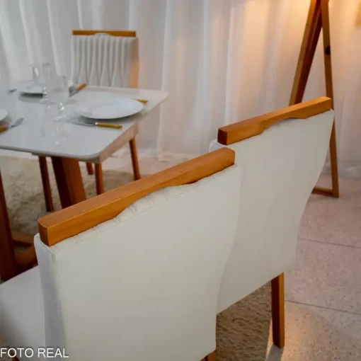 Mesa Pedro Mel Vidro OFF 120×80 4 Cadeiras Genova Veludo Bege Madeira Maciça Art Assento - Imagem 5