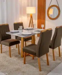 Mesa Pedro Mel Vidro OFF 120×80 4 Cadeiras Genova Veludo Marrom 509 Madeira Maciça Art Assento