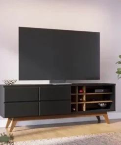 Rack Bancada Noronha Preto/Noce TV até 70 Polegadas Larg. 1.80m - Colibri