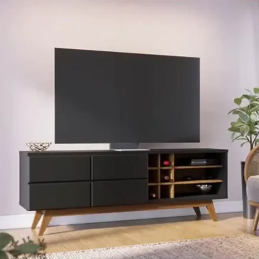 Rack Bancada Noronha Preto/Noce TV até 70 Polegadas Larg. 1.80m - Colibri