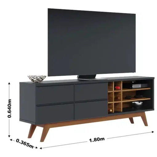 Rack Bancada Noronha Preto/Noce TV até 70 Polegadas Larg. 1.80m - Colibri - Imagem 4
