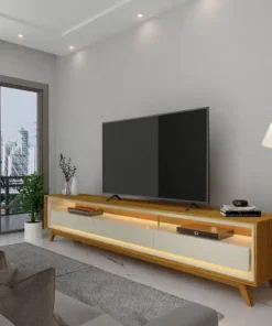Rack Requinte Naturale/Off C/ Led 100% MDF TV até 65 Polegadas Larg. 1.72m - Gelius