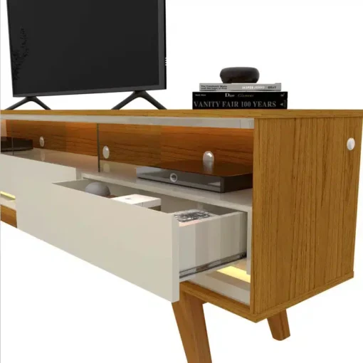 Rack Requinte Naturale/Off C/ Led 100% MDF TV até 65 Polegadas Larg. 1.72m - Gelius - Imagem 4