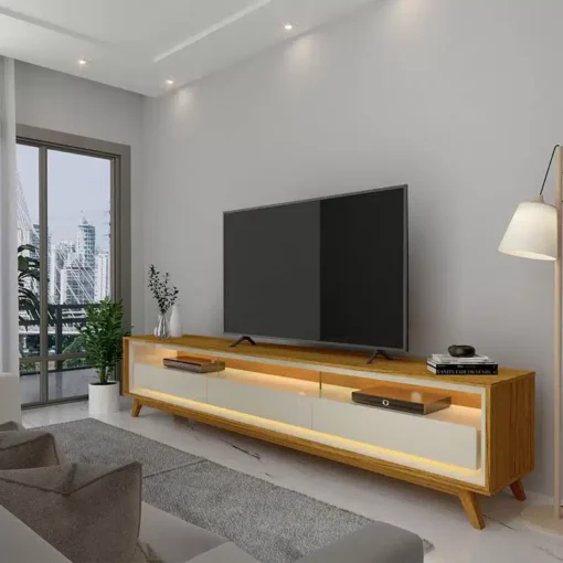 Rack Requinte Naturale/Off C/ Led 100% MDF TV até 65 Polegadas Larg. 1.72m - Gelius