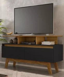 Rack Bancada Rubi Cinamomo/Preto TV até 50 Polegadas Larg. 1.20m - Bechara
