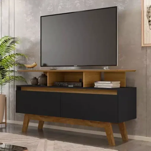 Rack Bancada Rubi Cinamomo/Preto TV até 50 Polegadas Larg. 1.20m - Bechara