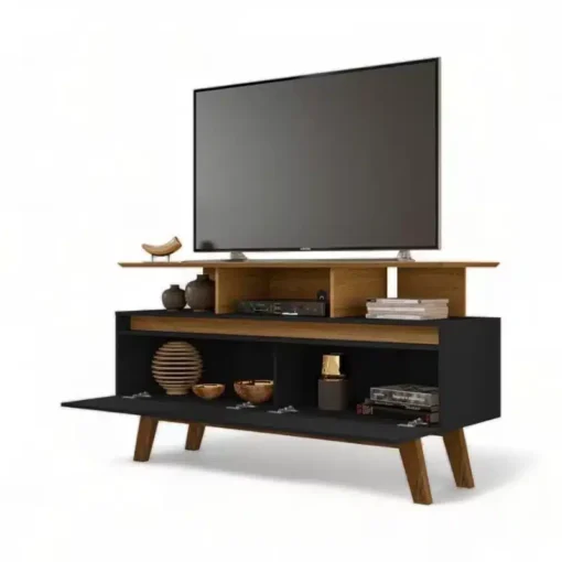 Rack Bancada Rubi Cinamomo/Preto TV até 50 Polegadas Larg. 1.20m - Bechara - Imagem 2