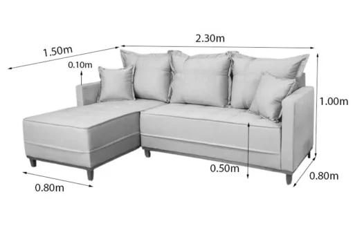 Sofá 3 Lug. Milão C/Chaise Lado Direito Veludo Bege Larg. 2.30m - Molas Ensacadas - Imagem 7