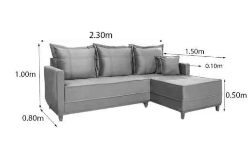 Sofá 3 Lug. Milão C/Chaise Lado Esquerdo Veludo Cinza Larg. 2.30m - Molas Ensacadas - Imagem 6