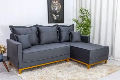 Sofá 3 Lug. Milão C/Chaise Lado Esquerdo Veludo Cinza Larg. 2.30m - Molas Ensacadas - Imagem 2