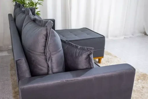 Sofá 3 Lug. Milão C/Chaise Lado Esquerdo Veludo Cinza Larg. 2.30m - Molas Ensacadas - Imagem 5