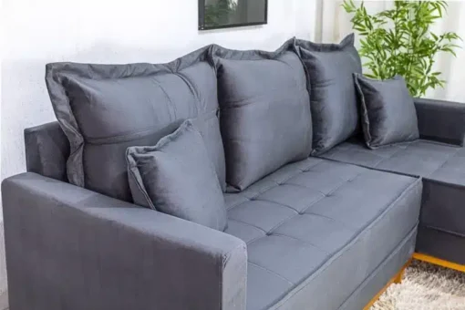 Sofá 3 Lug. Milão C/Chaise Lado Esquerdo Veludo Cinza Larg. 2.30m - Molas Ensacadas - Imagem 3