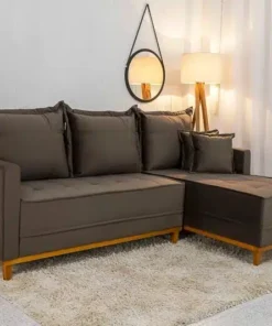 Sofá 3 Lug. Milão C/Chaise Lado Direito Veludo Marrom Larg. 2.30m – Molas Ensacadas