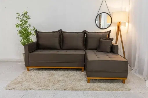Sofá 3 Lug. Milão C/Chaise Lado Direito Veludo Marrom Larg. 2.30m – Molas Ensacadas - Imagem 2