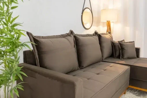 Sofá 3 Lug. Milão C/Chaise Lado Direito Veludo Marrom Larg. 2.30m – Molas Ensacadas - Imagem 3