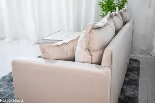 Sofá 3 Lug. Milão C/Chaise Lado Direito Veludo Bege Larg. 2.30m - Molas Ensacadas - Imagem 4